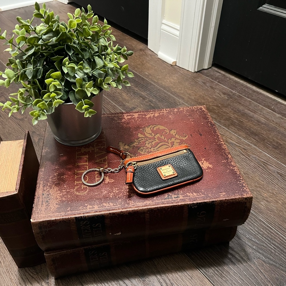Dooney & Bourke Navy and Brown Leather Keychain Wallet